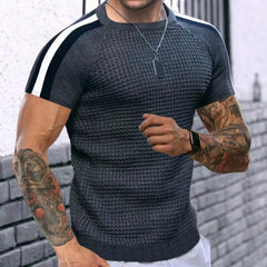 Trendy round Neck Contrast Color Men's Casual Top T-shirt with Short Sleeves - SHOWLU FASHION STORE