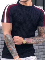 Trendy round Neck Contrast Color Men's Casual Top T-shirt with Short Sleeves - SHOWLU FASHION STORE