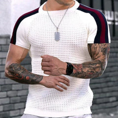 Trendy round Neck Contrast Color Men's Casual Top T-shirt with Short Sleeves - SHOWLU FASHION STORE