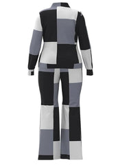 Two Piece Set Women Outfit 2023 Autumn Fashion Geometric Print Stand Collar Long Sleeve Zip Up Top & Casual Sporty Pants Set - SHOWLU FASHION STORE
