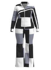 Two Piece Set Women Outfit 2023 Autumn Fashion Geometric Print Stand Collar Long Sleeve Zip Up Top & Casual Sporty Pants Set - SHOWLU FASHION STORE
