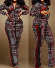 Two Piece Set Women Outfit 2023 Autumn Fashion Geometric Print Stand Collar Long Sleeve Zip Up Top & Casual Sporty Pants Set - SHOWLU FASHION STORE