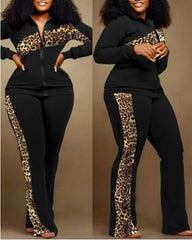 Two Piece Set Women Outfit 2023 Autumn Fashion Geometric Print Stand Collar Long Sleeve Zip Up Top & Casual Sporty Pants Set - SHOWLU FASHION STORE