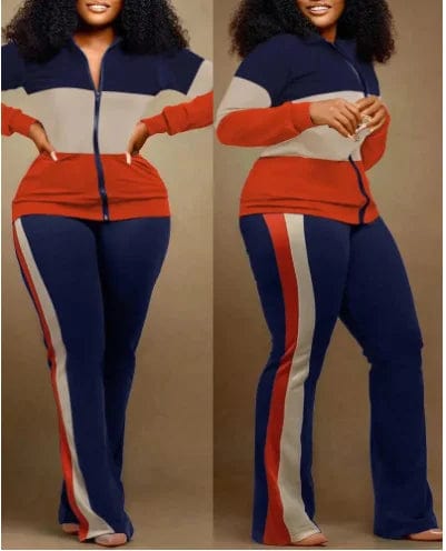Two Piece Set Women Outfit 2023 Autumn Fashion Geometric Print Stand Collar Long Sleeve Zip Up Top & Casual Sporty Pants Set - SHOWLU FASHION STORE