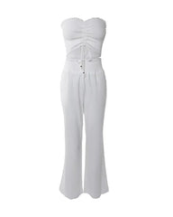 Two Piece Set Women Outfit 2024 Summer Fashion Drawstring Bandeau Sleeveless Crop Top & Casual Shirred High Waist Pants Sets - SHOWLU FASHION STORE
