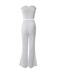 Two Piece Set Women Outfit 2024 Summer Fashion Drawstring Bandeau Sleeveless Crop Top & Casual Shirred High Waist Pants Sets - SHOWLU FASHION STORE