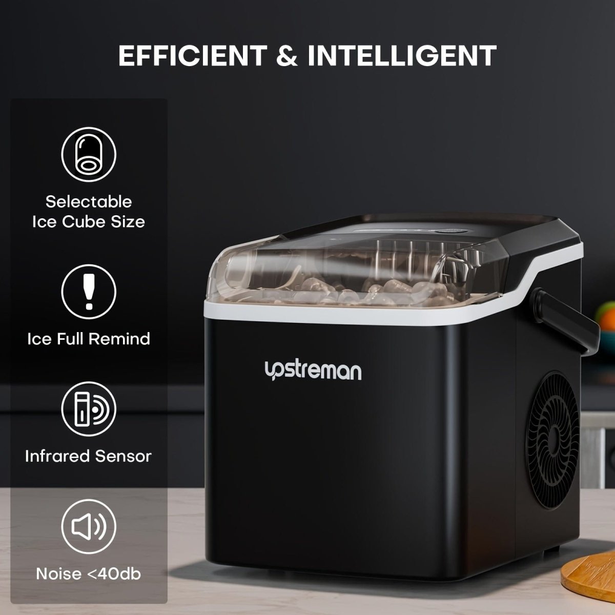 Upstreman Y90 Countertop Ice Maker, Self - Cleaning Ice Cube Maker Machine, Max 26Lbs/Day, 9 Ice Cubes Ready in 6 Mins, Portable Bullet Ice Maker for Home - SHOWLU FASHION STORE