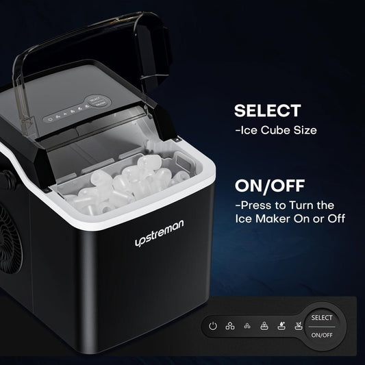 Upstreman Y90 Countertop Ice Maker, Self - Cleaning Ice Cube Maker Machine, Max 26Lbs/Day, 9 Ice Cubes Ready in 6 Mins, Portable Bullet Ice Maker for Home - SHOWLU FASHION STORE