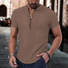 V - Neck Cotton Linen T-Shirt - SHOWLU FASHION STORE
