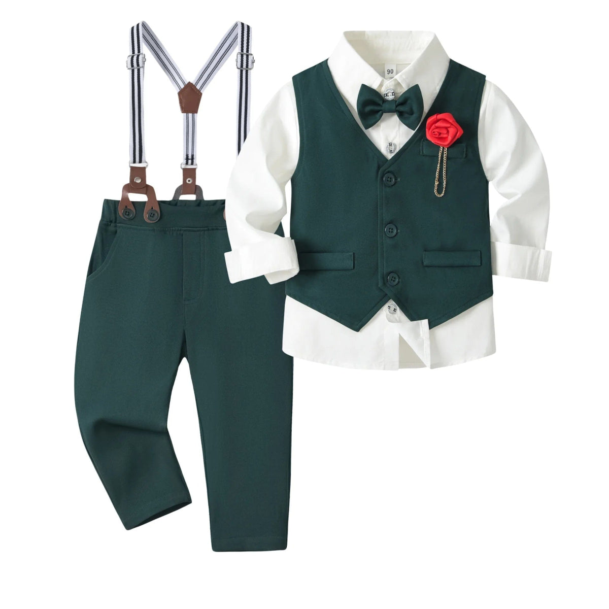 Vest Spring Set 1 2 3 4 5 Years Boy Host Wedding Costume Kid Cotton Suit Plaid Shirt with Solid Pants Strap Outfit Party Clothes - SHOWLU FASHION STORE