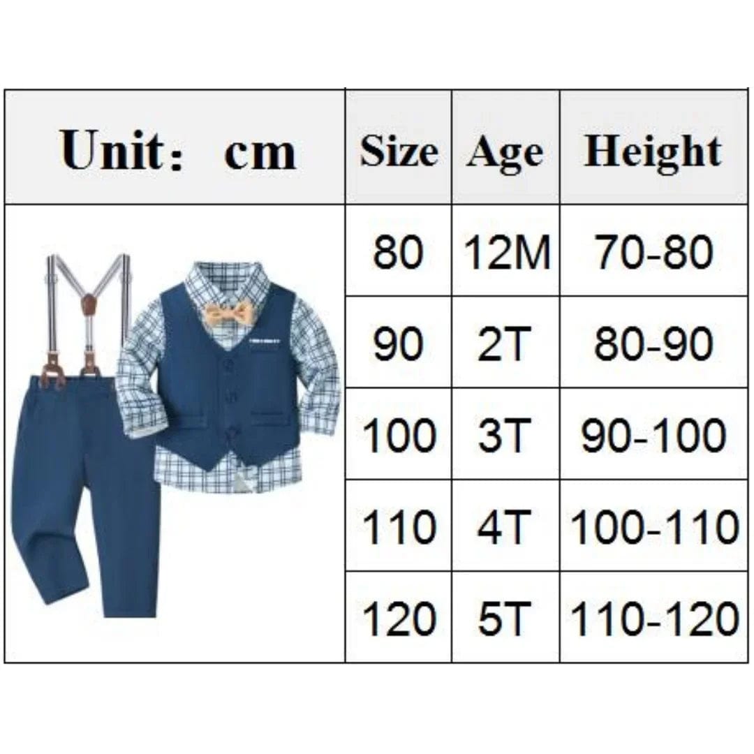 Vest Spring Set 1 2 3 4 5 Years Boy Host Wedding Costume Kid Cotton Suit Plaid Shirt with Solid Pants Strap Outfit Party Clothes - SHOWLU FASHION STORE