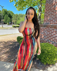 Vibrant Tie - Dye Off - Shoulder Dress - SHOWLU FASHION STORE