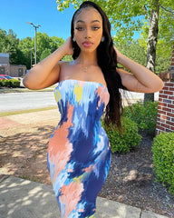 Vibrant Tie - Dye Off - Shoulder Dress - SHOWLU FASHION STORE