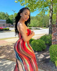 Vibrant Tie - Dye Off - Shoulder Dress - SHOWLU FASHION STORE