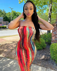 Vibrant Tie - Dye Off - Shoulder Dress - SHOWLU FASHION STORE
