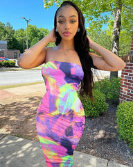 Vibrant Tie - Dye Off - Shoulder Dress - SHOWLU FASHION STORE