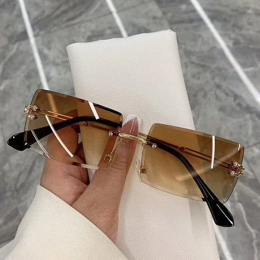 Vintage Fashion Sunglasses for Women Rimless Frameless Rectangle Shades Gradient UV400 Summer Traveling Sun Glasses for Womenn - SHOWLU FASHION STORE
