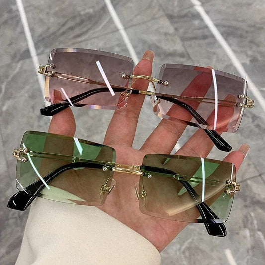 Vintage Fashion Sunglasses for Women Rimless Frameless Rectangle Shades Gradient UV400 Summer Traveling Sun Glasses for Womenn - SHOWLU FASHION STORE