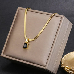 Vintage Rust Steel Zircon Necklace Flat Snake Bone Chain Blade Chain Square Emerald Pendant Necklace Women Dropshipping - SHOWLU FASHION STORE