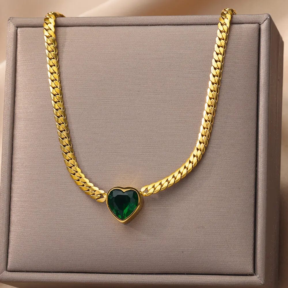 Vintage Rust Steel Zircon Necklace Flat Snake Bone Chain Blade Chain Square Emerald Pendant Necklace Women Dropshipping - SHOWLU FASHION STORE