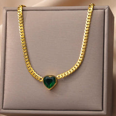 Vintage Rust Steel Zircon Necklace Flat Snake Bone Chain Blade Chain Square Emerald Pendant Necklace Women Dropshipping - SHOWLU FASHION STORE
