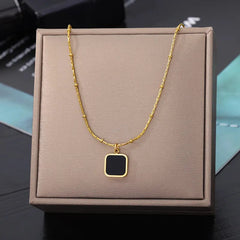 Vintage Rust Steel Zircon Necklace Flat Snake Bone Chain Blade Chain Square Emerald Pendant Necklace Women Dropshipping - SHOWLU FASHION STORE