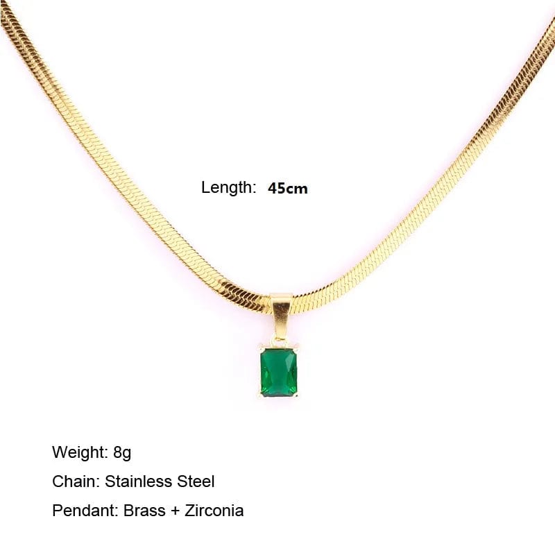 Vintage Rust Steel Zircon Necklace Flat Snake Bone Chain Blade Chain Square Emerald Pendant Necklace Women Dropshipping - SHOWLU FASHION STORE