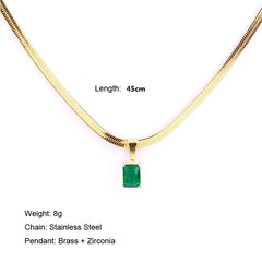 Vintage Rust Steel Zircon Necklace Flat Snake Bone Chain Blade Chain Square Emerald Pendant Necklace Women Dropshipping - SHOWLU FASHION STORE