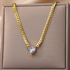 Vintage Rust Steel Zircon Necklace Flat Snake Bone Chain Blade Chain Square Emerald Pendant Necklace Women Dropshipping - SHOWLU FASHION STORE