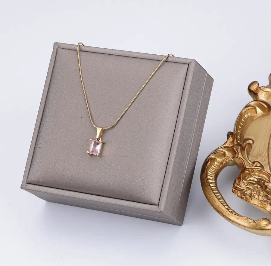 Vintage Rust Steel Zircon Necklace Flat Snake Bone Chain Blade Chain Square Emerald Pendant Necklace Women Dropshipping - SHOWLU FASHION STORE