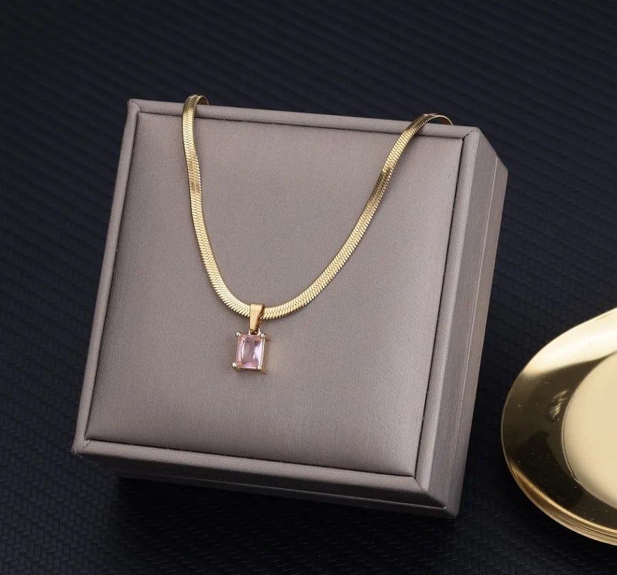 Vintage Rust Steel Zircon Necklace Flat Snake Bone Chain Blade Chain Square Emerald Pendant Necklace Women Dropshipping - SHOWLU FASHION STORE