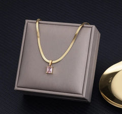 Vintage Rust Steel Zircon Necklace Flat Snake Bone Chain Blade Chain Square Emerald Pendant Necklace Women Dropshipping - SHOWLU FASHION STORE