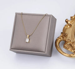 Vintage Rust Steel Zircon Necklace Flat Snake Bone Chain Blade Chain Square Emerald Pendant Necklace Women Dropshipping - SHOWLU FASHION STORE