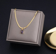 Vintage Rust Steel Zircon Necklace Flat Snake Bone Chain Blade Chain Square Emerald Pendant Necklace Women Dropshipping - SHOWLU FASHION STORE