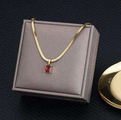 Vintage Rust Steel Zircon Necklace Flat Snake Bone Chain Blade Chain Square Emerald Pendant Necklace Women Dropshipping - SHOWLU FASHION STORE