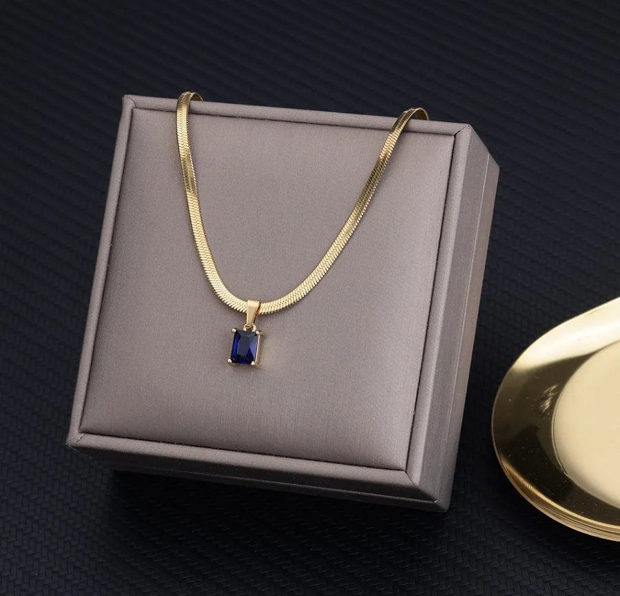 Vintage Rust Steel Zircon Necklace Flat Snake Bone Chain Blade Chain Square Emerald Pendant Necklace Women Dropshipping - SHOWLU FASHION STORE