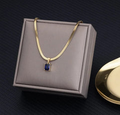 Vintage Rust Steel Zircon Necklace Flat Snake Bone Chain Blade Chain Square Emerald Pendant Necklace Women Dropshipping - SHOWLU FASHION STORE