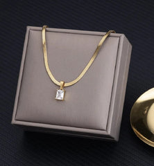 Vintage Rust Steel Zircon Necklace Flat Snake Bone Chain Blade Chain Square Emerald Pendant Necklace Women Dropshipping - SHOWLU FASHION STORE