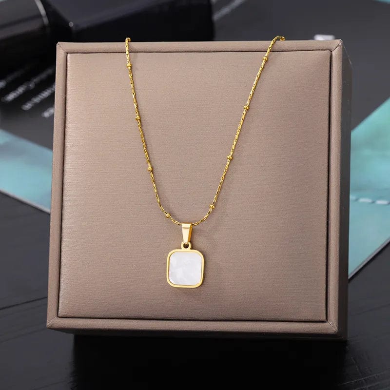 Vintage Rust Steel Zircon Necklace Flat Snake Bone Chain Blade Chain Square Emerald Pendant Necklace Women Dropshipping - SHOWLU FASHION STORE