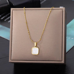 Vintage Rust Steel Zircon Necklace Flat Snake Bone Chain Blade Chain Square Emerald Pendant Necklace Women Dropshipping - SHOWLU FASHION STORE
