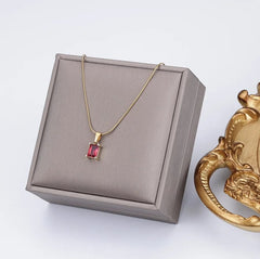 Vintage Rust Steel Zircon Necklace Flat Snake Bone Chain Blade Chain Square Emerald Pendant Necklace Women Dropshipping - SHOWLU FASHION STORE