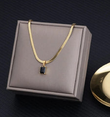 Vintage Rust Steel Zircon Necklace Flat Snake Bone Chain Blade Chain Square Emerald Pendant Necklace Women Dropshipping - SHOWLU FASHION STORE