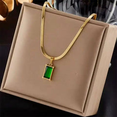 Vintage Rust Steel Zircon Necklace Flat Snake Bone Chain Blade Chain Square Emerald Pendant Necklace Women Dropshipping - SHOWLU FASHION STORE