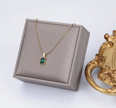 Vintage Rust Steel Zircon Necklace Flat Snake Bone Chain Blade Chain Square Emerald Pendant Necklace Women Dropshipping - SHOWLU FASHION STORE