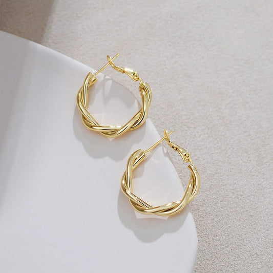 Vintage Simple Braid Round Circle Drop Earrings for Women Party Golden Silver Color Dangle Earrings Trendy Geometry Jewelry Gift - SHOWLU FASHION STORE