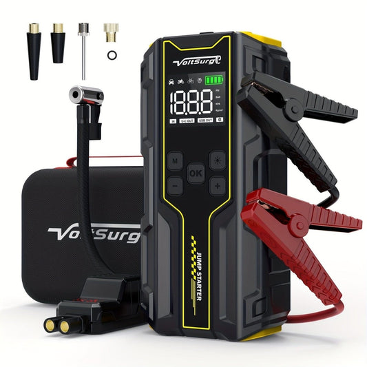 VoltSurge Car Jump Starter with Air Compressor is a Portable 4000A car Battery Suitable for10 L Gasoline or 8 L Diesel Vehicles. This Portable car Jump Starter Features a 150 PSI Inflator - SHOWLU FASHION STORE