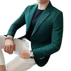 Waffle Suit Jacket Men Blazer Mature Style Casual Fit Korean Style Trendy Suit Jacket Solid Color Business Fashion Coat Top - SHOWLU FASHION STORE
