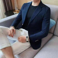 Waffle Suit Jacket Men Blazer Mature Style Casual Fit Korean Style Trendy Suit Jacket Solid Color Business Fashion Coat Top - SHOWLU FASHION STORE