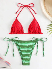 Watermelon Print Halter Micro Bikini - SHOWLU FASHION STORE