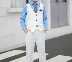 Wedding Suit For Boys Children White Jacket Vest Pants Bowtie 4PCS Photograph Suit Gentleman Kids Birthday Ceremony Costume - SHOWLU FASHION STORE